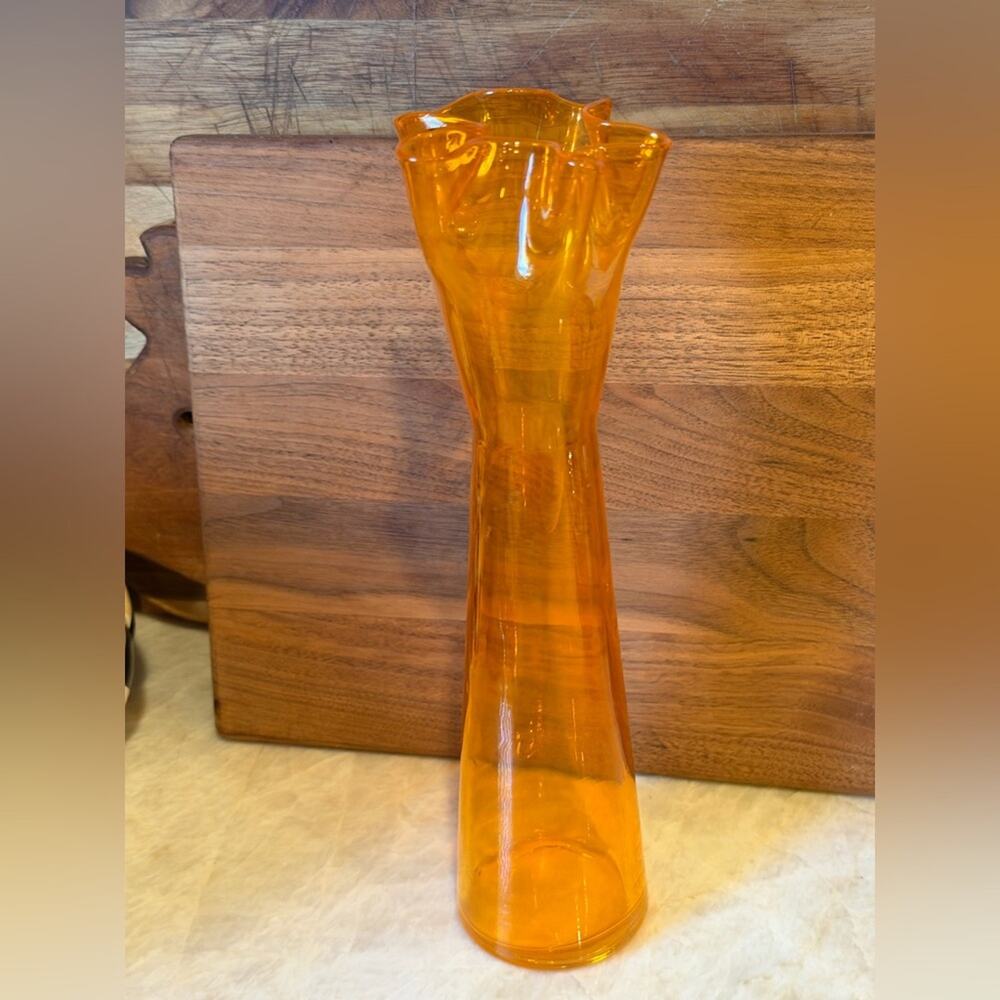 Unique Vintage Blown Orange Glass swung style Vase 10"